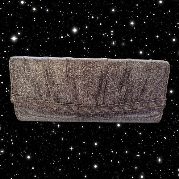 CLUTCH ELEGANT Gunmetal GLITTER Rusched FUCHSIA Lining SNAP Closure - Picture 1 of 7